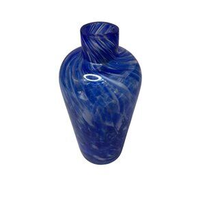 Art Glass Cremation Urn Vase Blue Swirl 5”